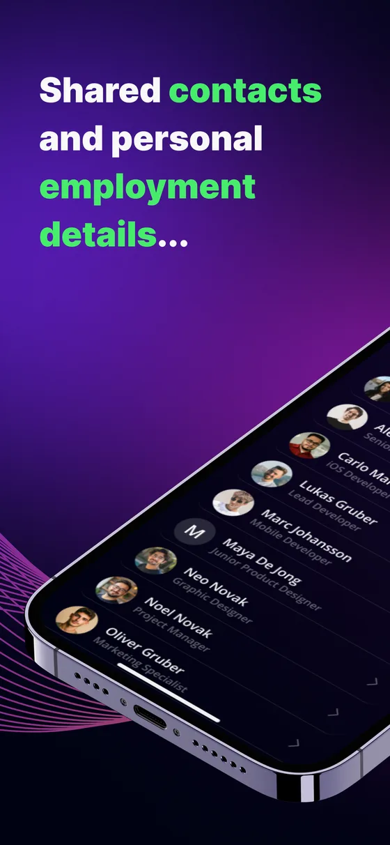 PassWork iOS app, shared contacts and personal employment details