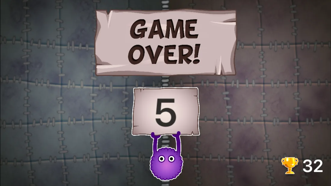 Numpops, game over screen with the score