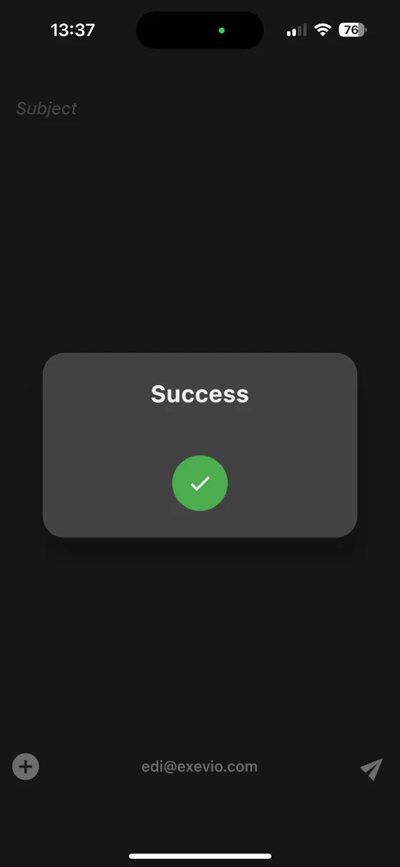 QckMail, note sent successfully